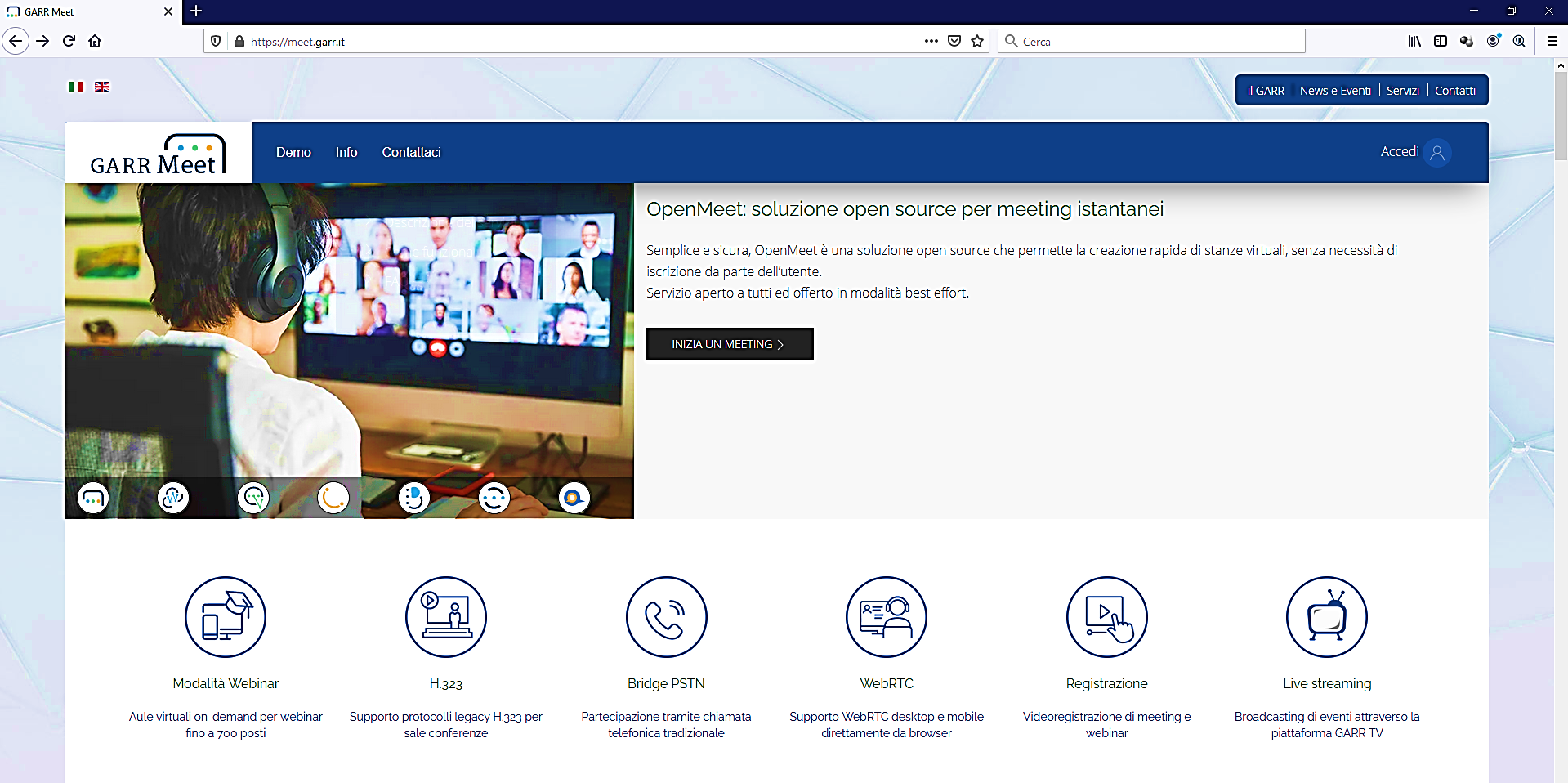 Home page GARR Meet credenziali