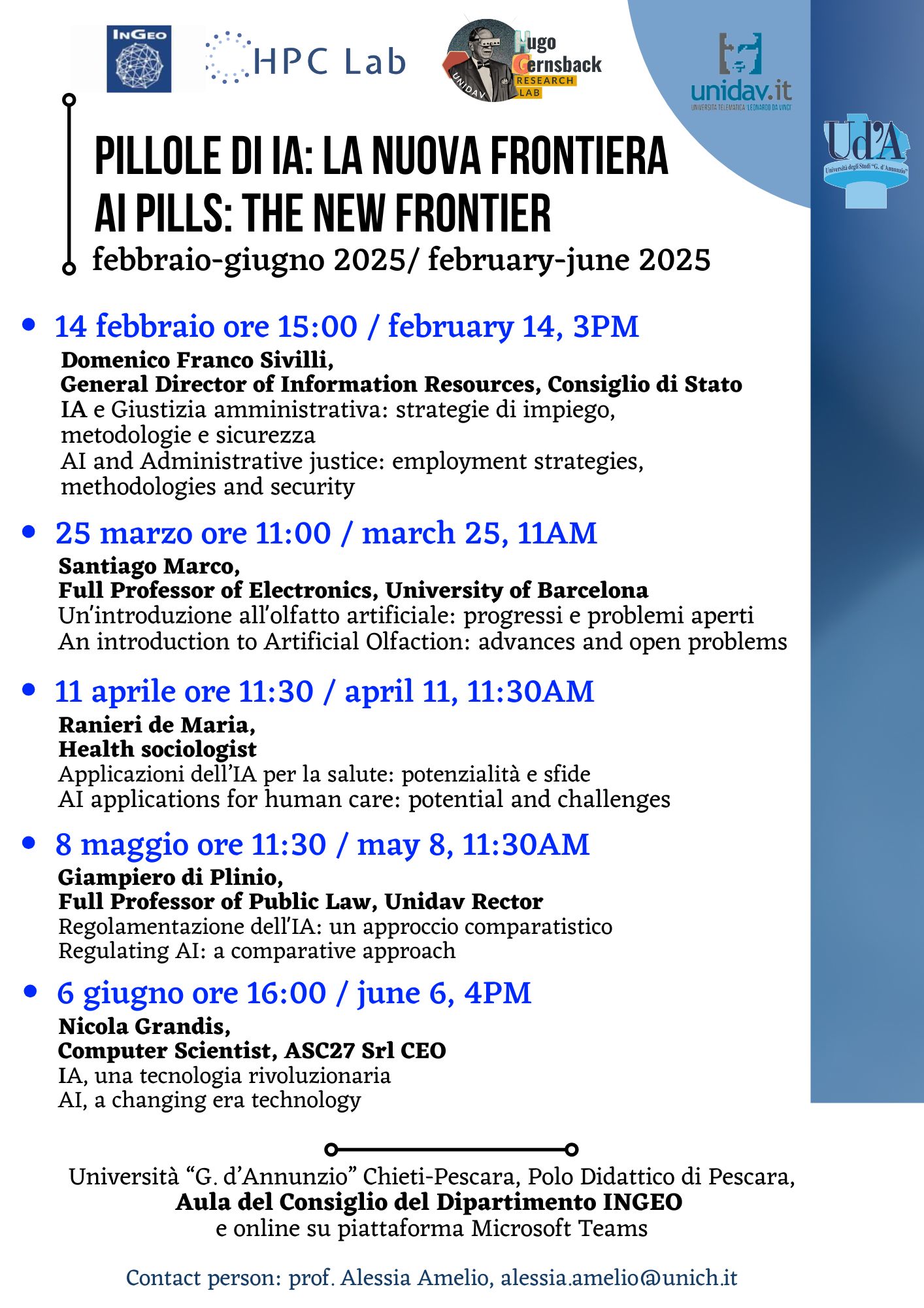 Locandina seminari Pillole di IA, Pescara