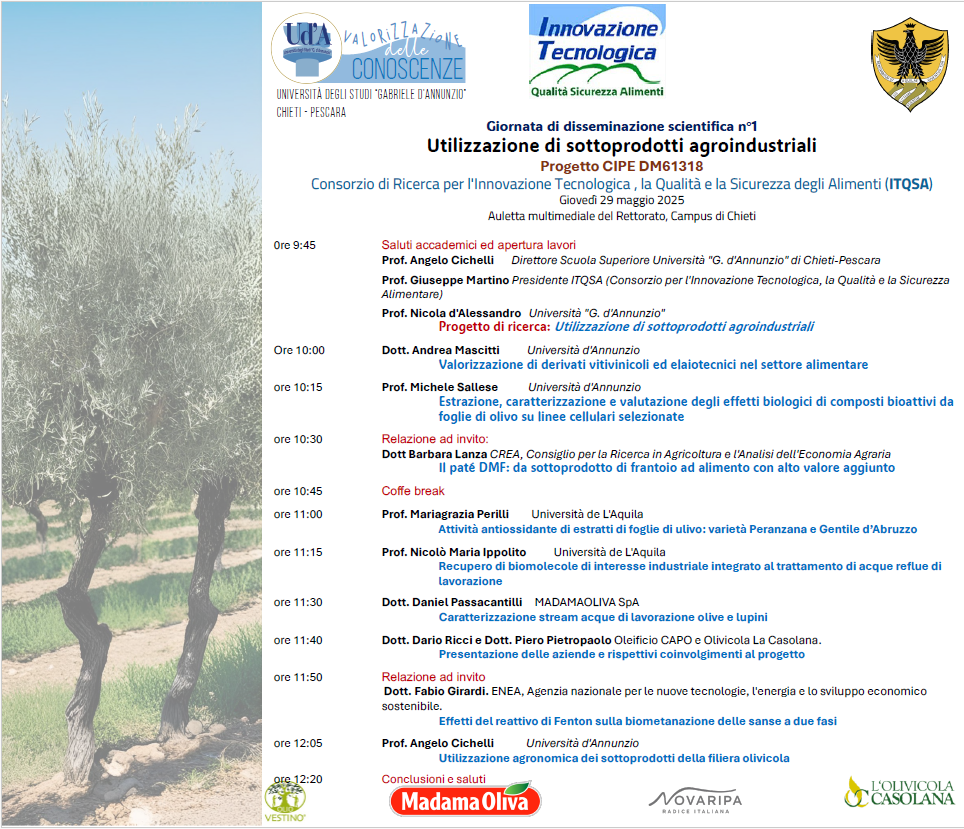 Locandina Giornata disseminazione progetto di ricerca ITQSA sulla valorizzazione degli Scarti Agroindustriali