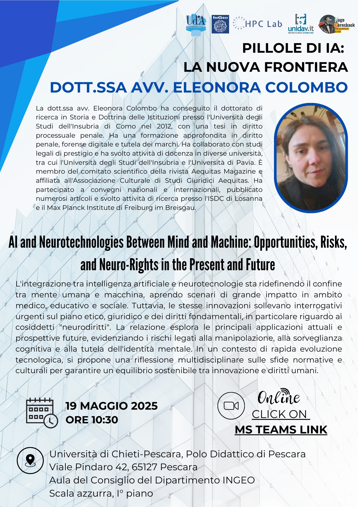 Locandina - Ciclo di seminari Pillole di IA la nuova frontiera