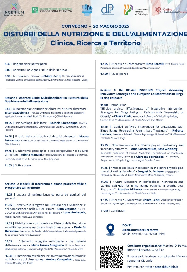 Locandina “Disturbi della nutrizione e dell’alimentazione - Clinica, Ricerca e Territorio” 