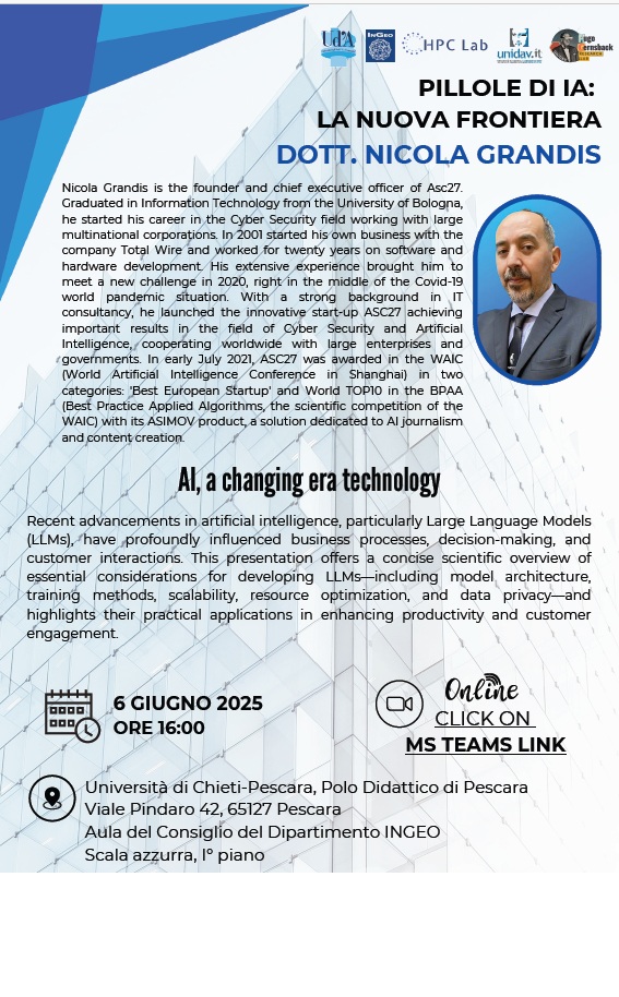Locandina Ciclo di seminari Pillole di IA la nuova frontiera