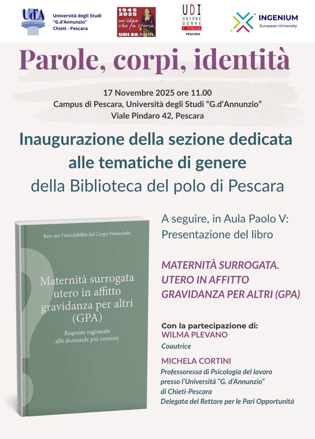 Locandina Cortini evento presso la Biblioteca del Polo di Pescara