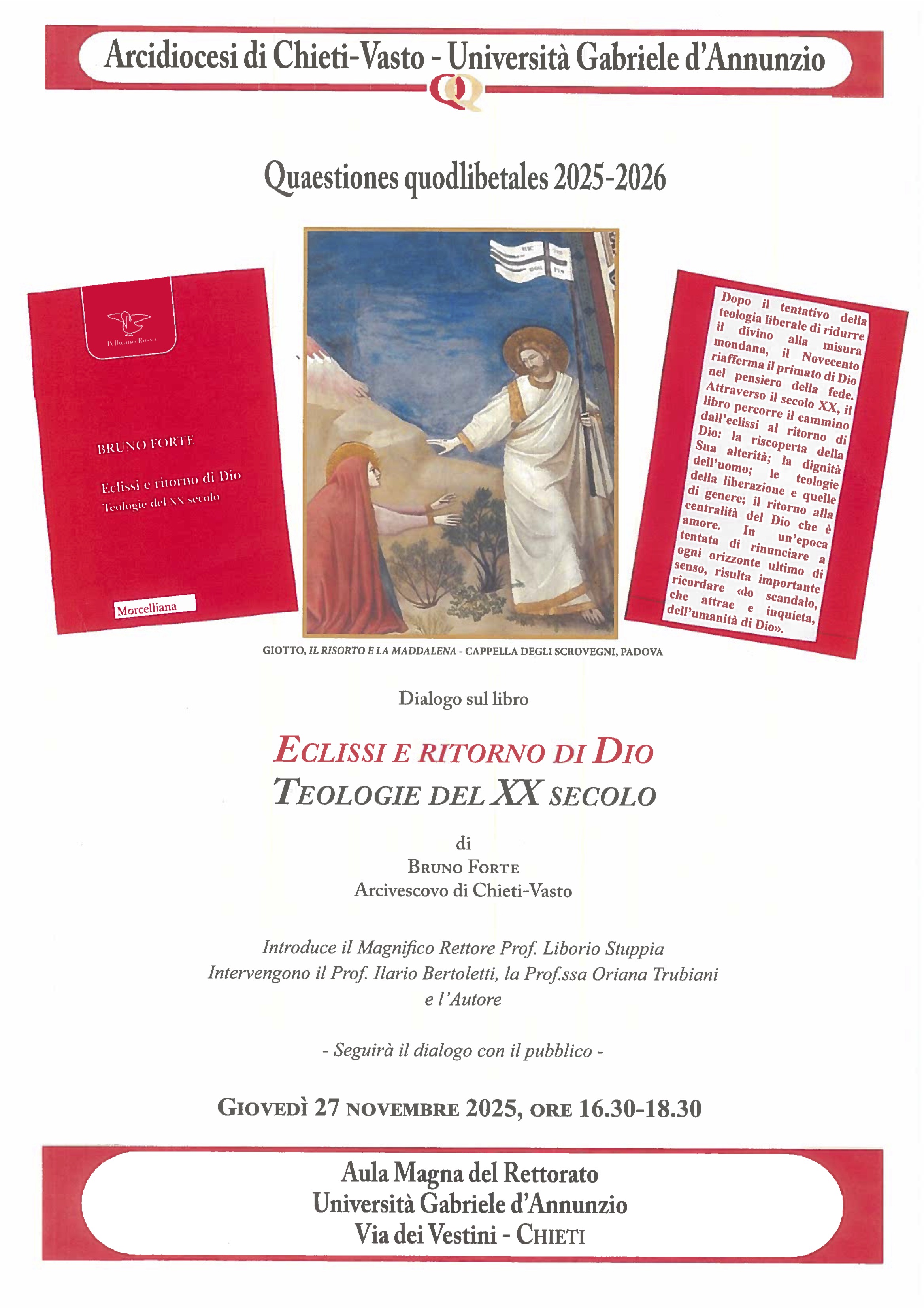 Locandina Quaestione quodlibetales 27 novembre