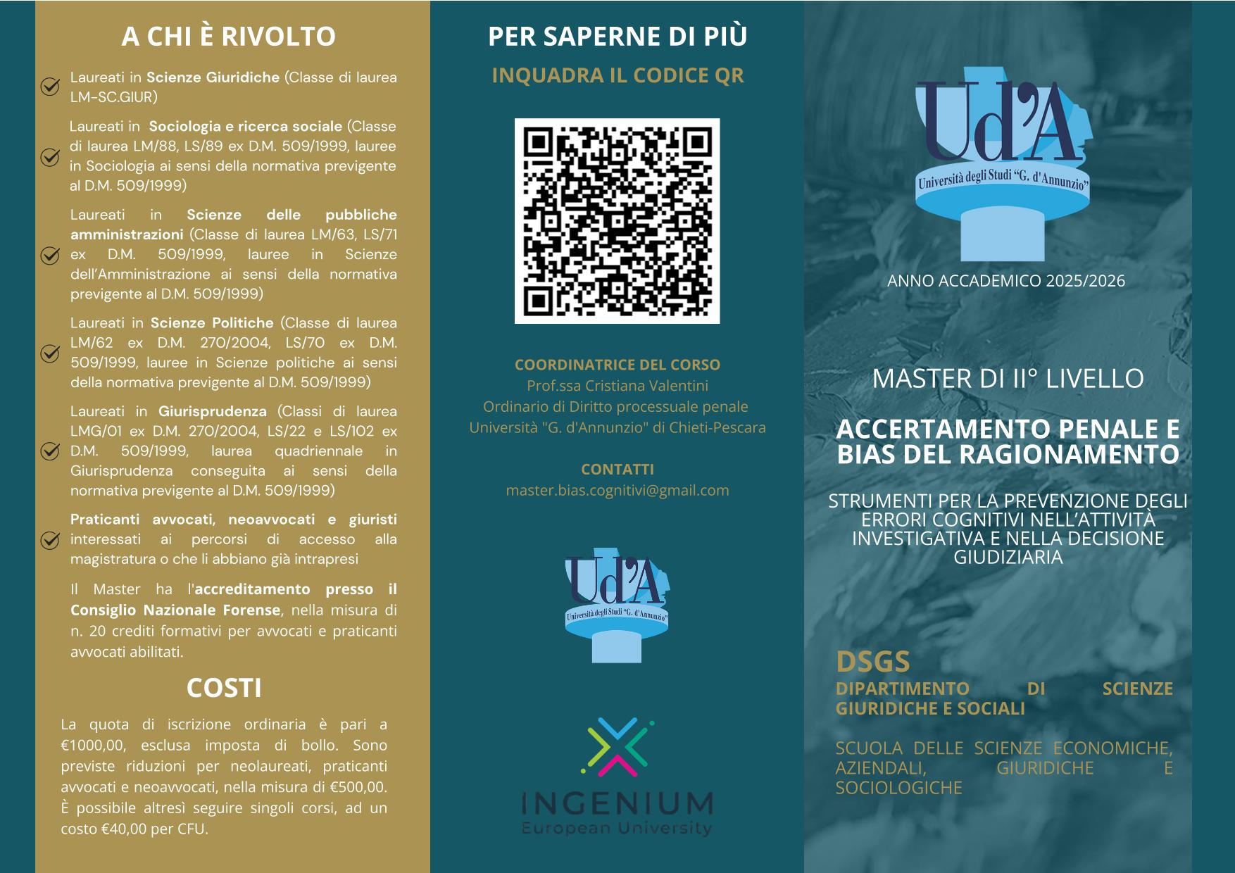 Brochure master Accertamento penale e bias del ragionamento