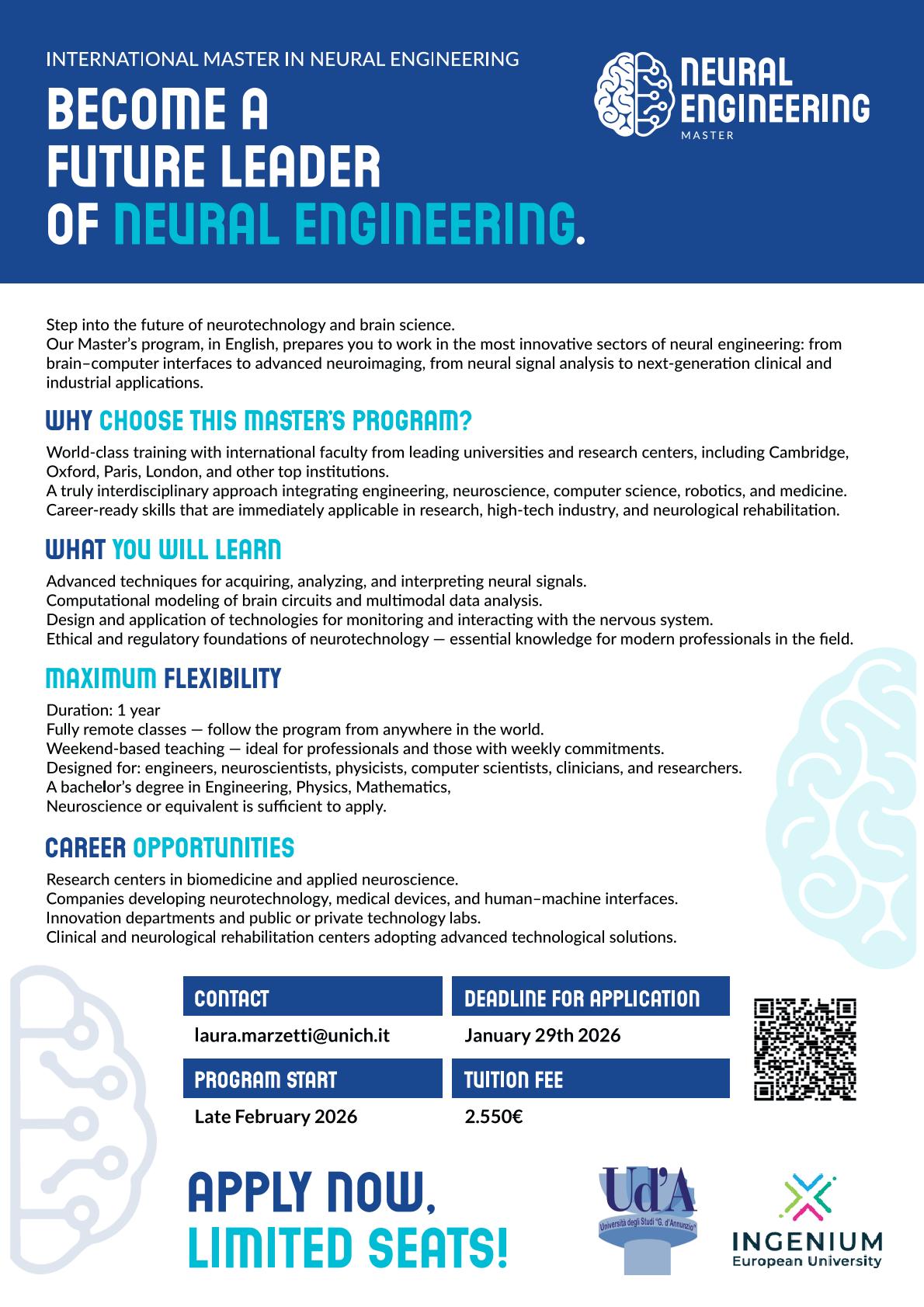 Flyer Master di prima attivazione in Neural Engineering 