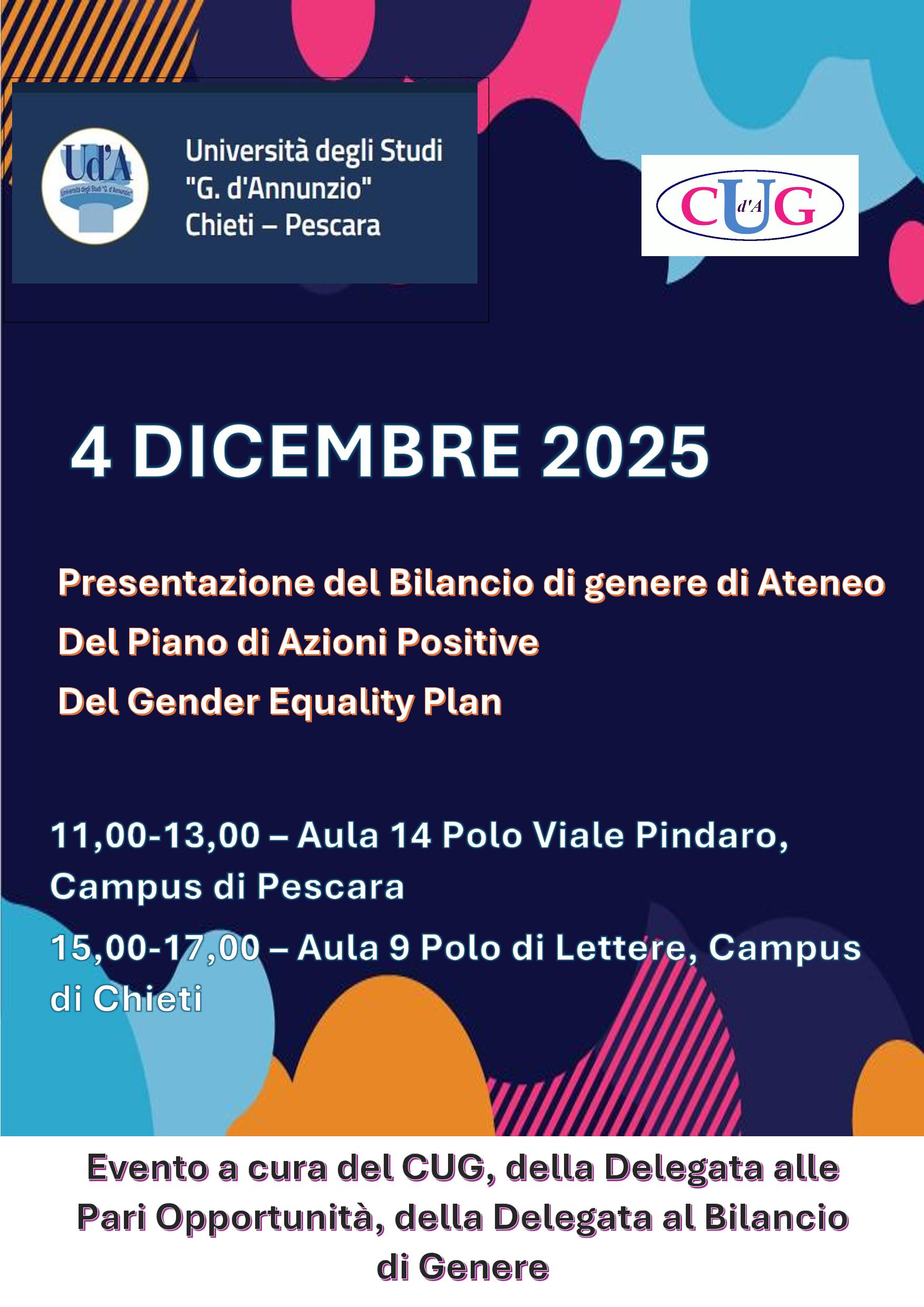 Locandina evento presentazione Piano di Azioni Positive Del Gender Equality Plan