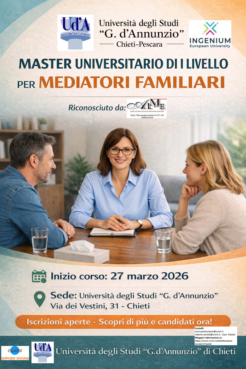 Locandina Master universitario di I livello per mediatori familiari
