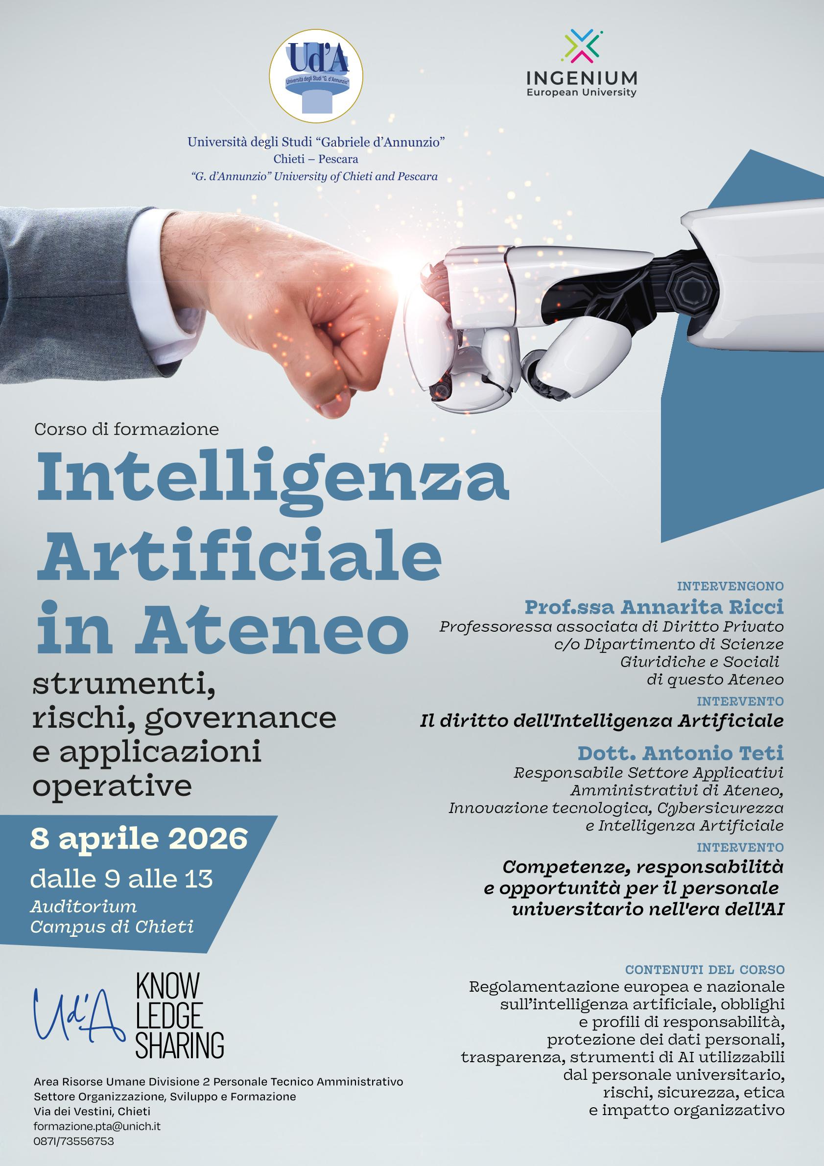 Locandina - Corso di formazione “Intelligenza Artificiale in Ateneo”