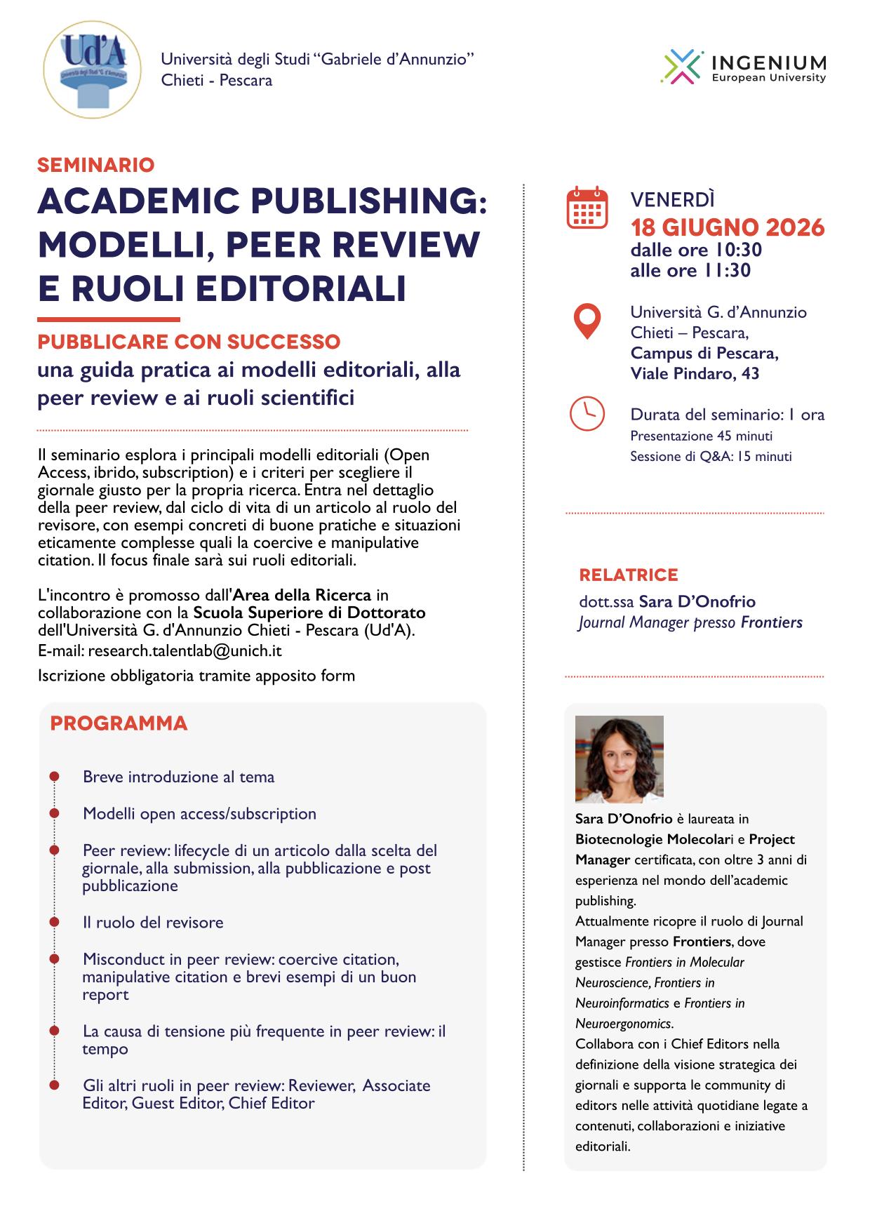 Locandina evento 18 giugno Campus di Pescara