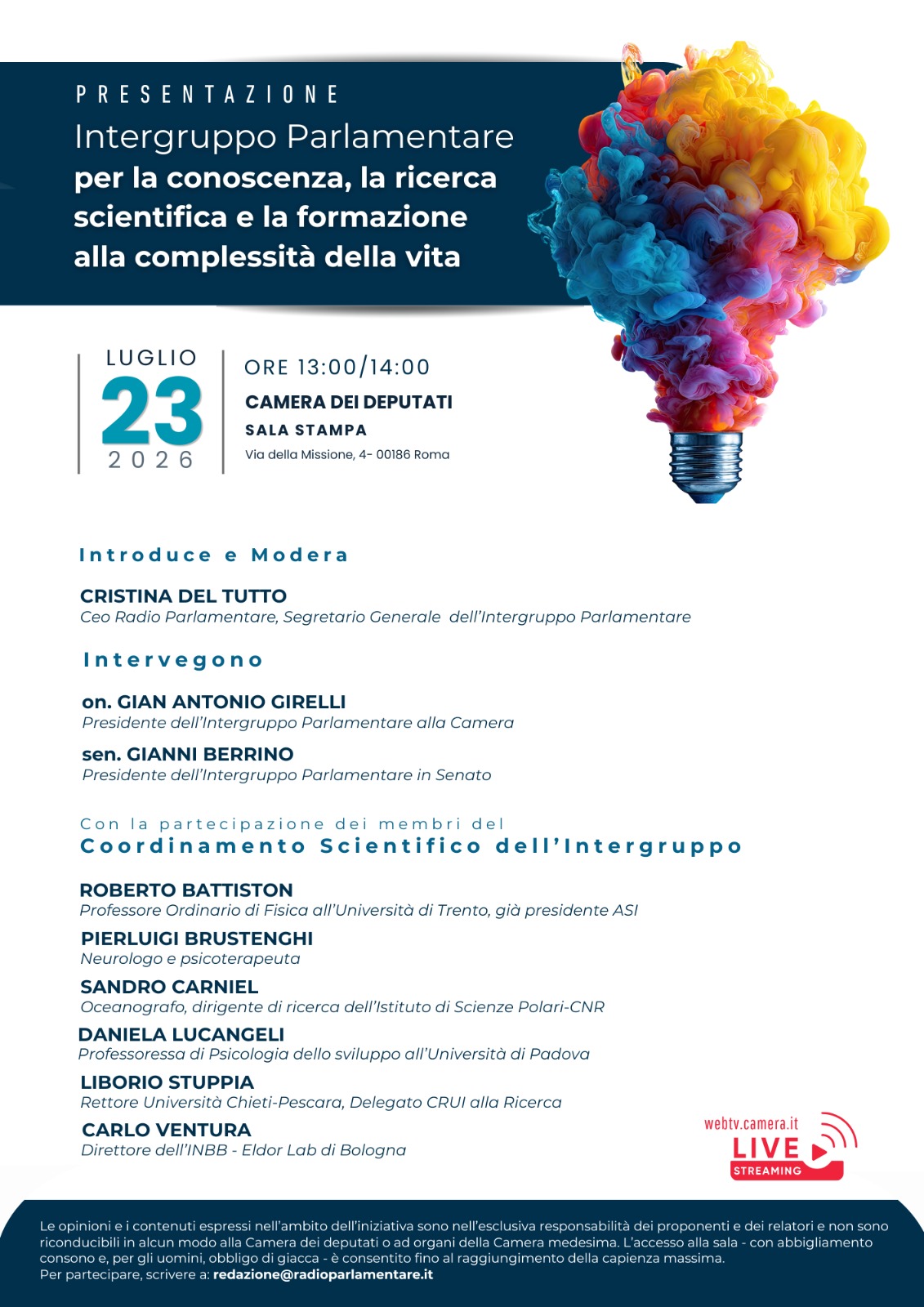 Locandina - Presentazione Intergruppo parlamentare - Roma - 23 luglio 2026