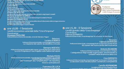 Locandina convegno “Dalla disfunzione fisiologica alla crisi patologica aziendale. Profili economici e giuridici”.
