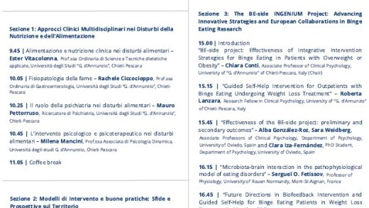 Locandina “Disturbi della nutrizione e dell’alimentazione - Clinica, Ricerca e Territorio” 